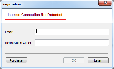 Message - Internet connection not detected