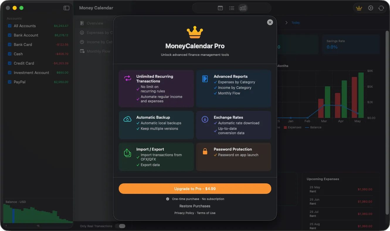 Money Calendar for macOS - Upgrade to Pro